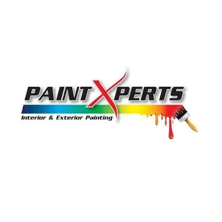 PaintXperts logo with text 'Interior & Exterior Painting', a paintbrush with red paint and dripping paint effect.