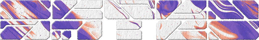 Multicolored marble surface with purple, white, orange, and black veins.