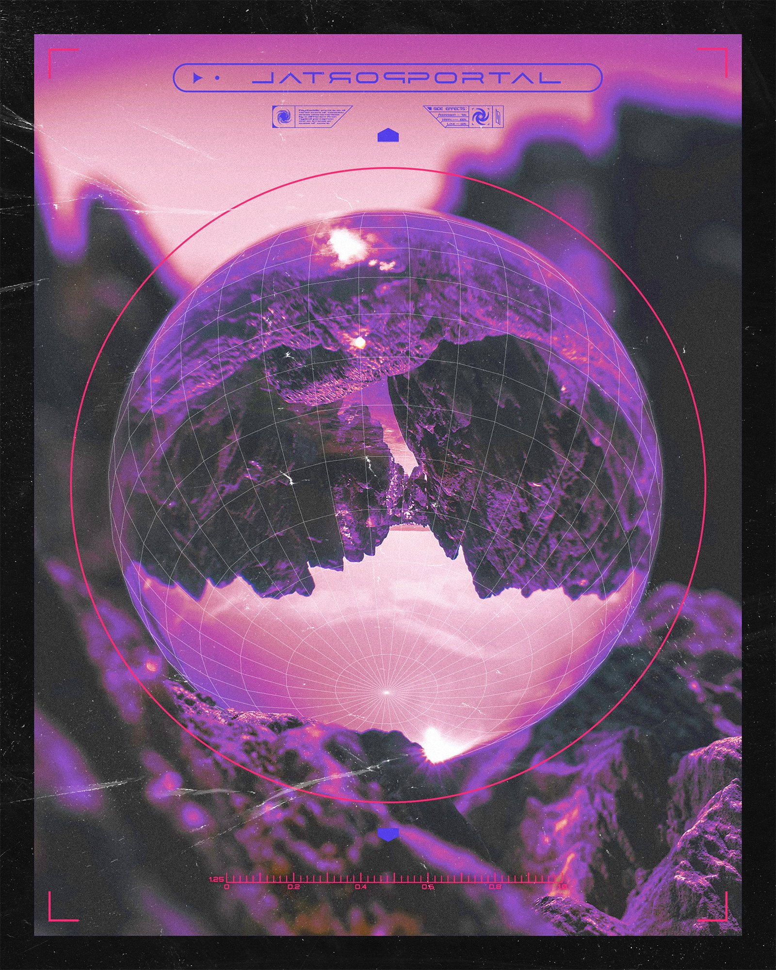 A futuristic, neon-colored digital map of Earth with purple and pink hues, featuring a grid overlay, and labeled "HATOSPORTAL" at the top. The image includes graphical elements like a compass, icons, and navigation lines, giving a sci-fi, space-world connection impression.