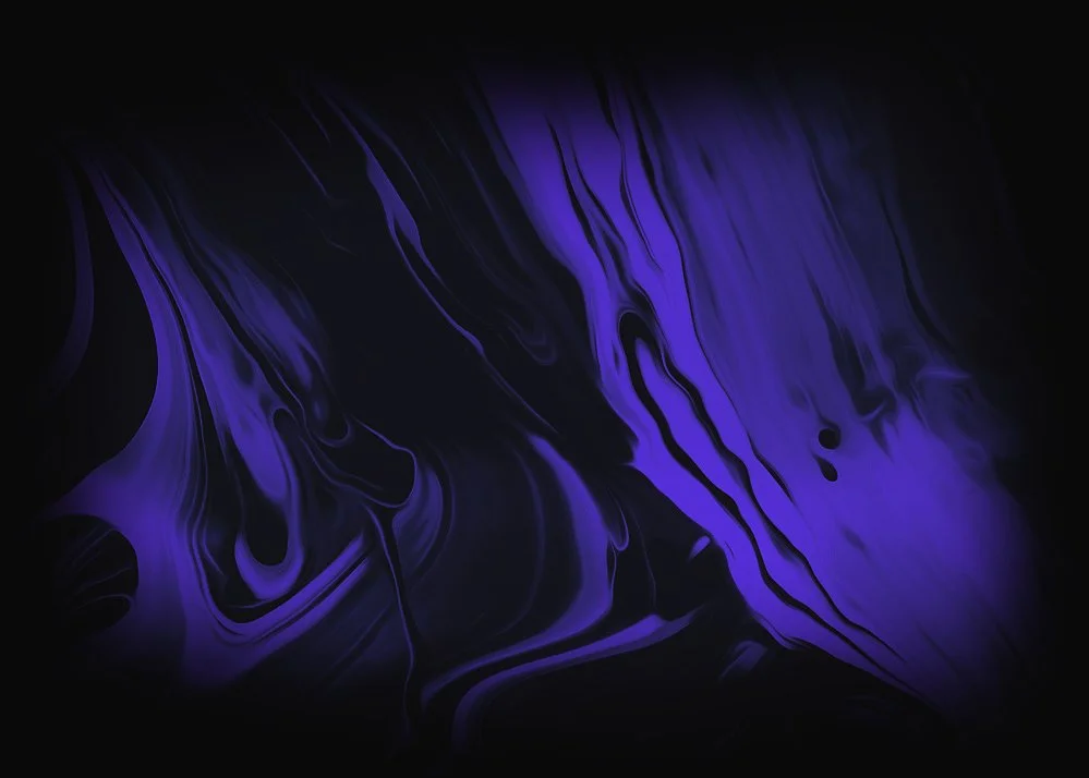 Abstract dark background with swirling purple and black marble-like patterns.