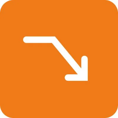 Simbolo di discesa o di abbassamento su sfondo arancione.