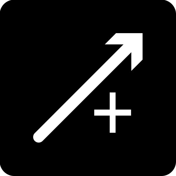 Icona bianca su sfondo nero che rappresenta una freccia verso l'alto con un simbolo più.