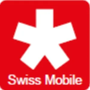 Logo di Swiss Mobile con asterisco bianco su sfondo rosso