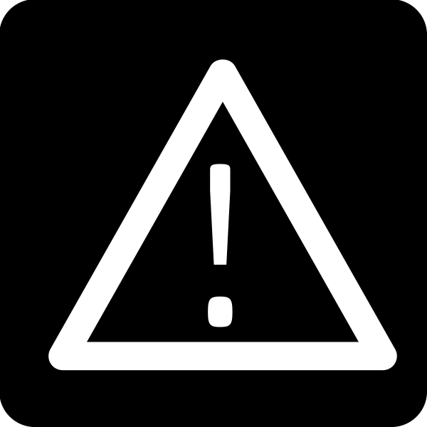 Simbolo di avvertimento con punto esclamativo bianco in un triangolo con bordo bianco su sfondo nero.