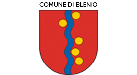 Stemma con scudo rosso, una linea blu ondulata e cinque cerchi gialli lungo la linea.