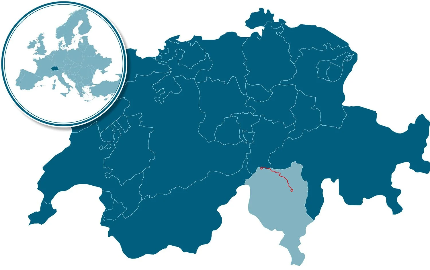 Carta geografica dell'Europa con l'Italia evidenziata, con un ingrandimento che mostra i confini delle regioni italiane.