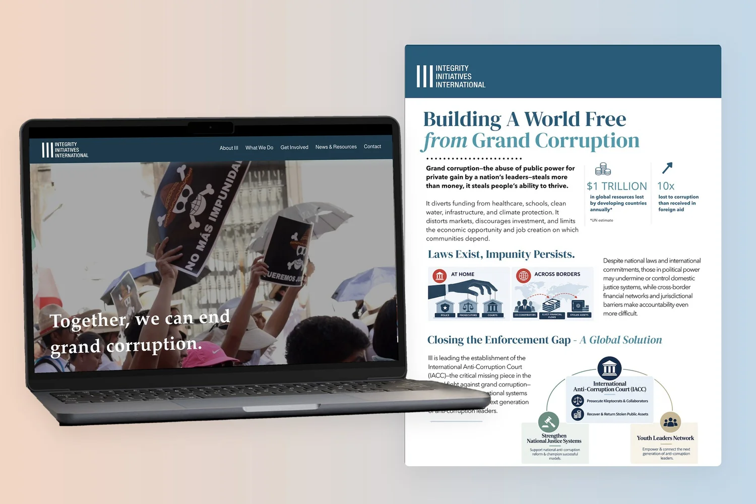 The redesigned Integrity Initiatives International website and a communications brief