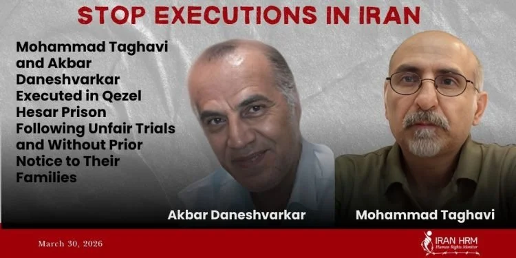 Avrättning av två politiska fångar i Iran; hemliga avrättningar utförda under krigstida förhållanden