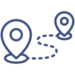 Map icons connected by paths, representing locations and navigation.