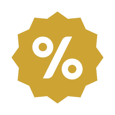 Gold discount badge with a percentage symbol in the center