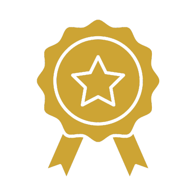 Gold award ribbon with a star in the center.
