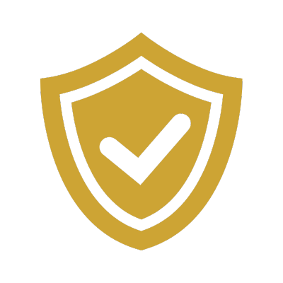 Gold shield emblem with a checkmark in the center.