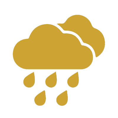 Icon of a cloud with raindrops falling from it.