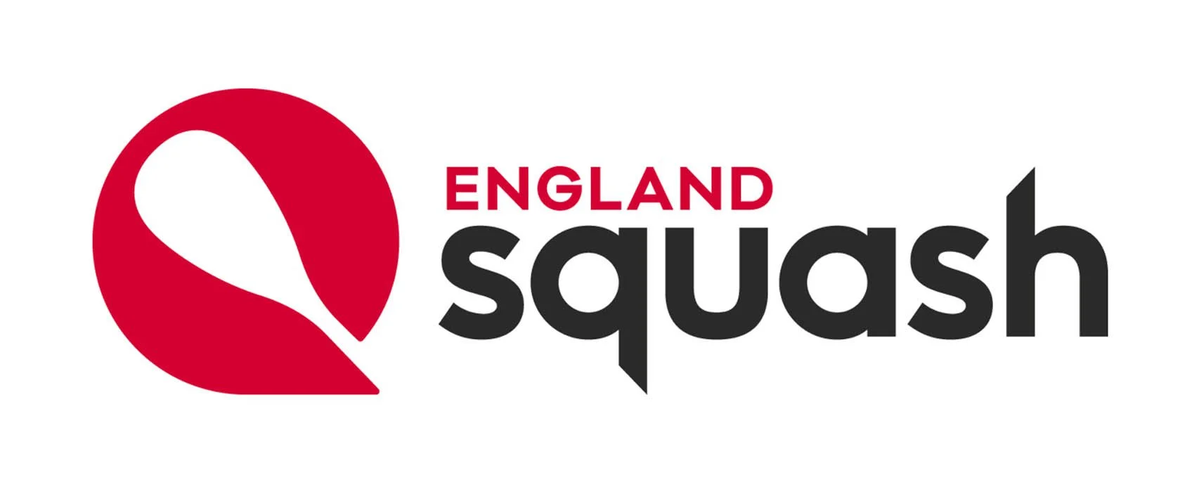 Logo of England Squash featuring a red circular emblem with a white squash shape inside, next to the words 'ENGLAND squash' with 'ENGLAND' in red and 'squash' in black.