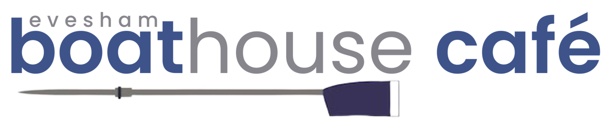 The Boathouse Cafe logo with rowing 'blade', part of Evesham Rowing and Racquets Club and open to the public