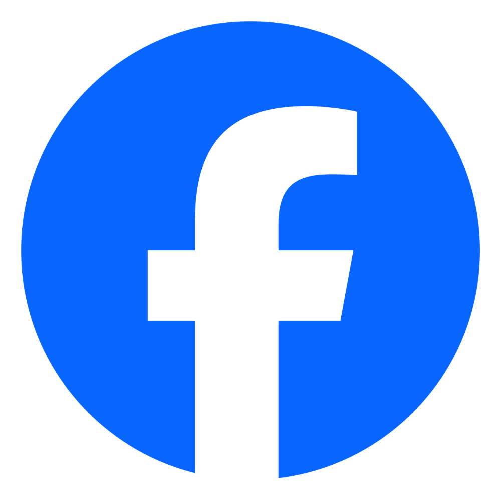 Facebook logo, a white lowercase 'f' on a blue circular background.