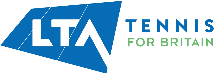 Logo for LTA Tennis for Britain, featuring stylized blue shapes and black and green text.