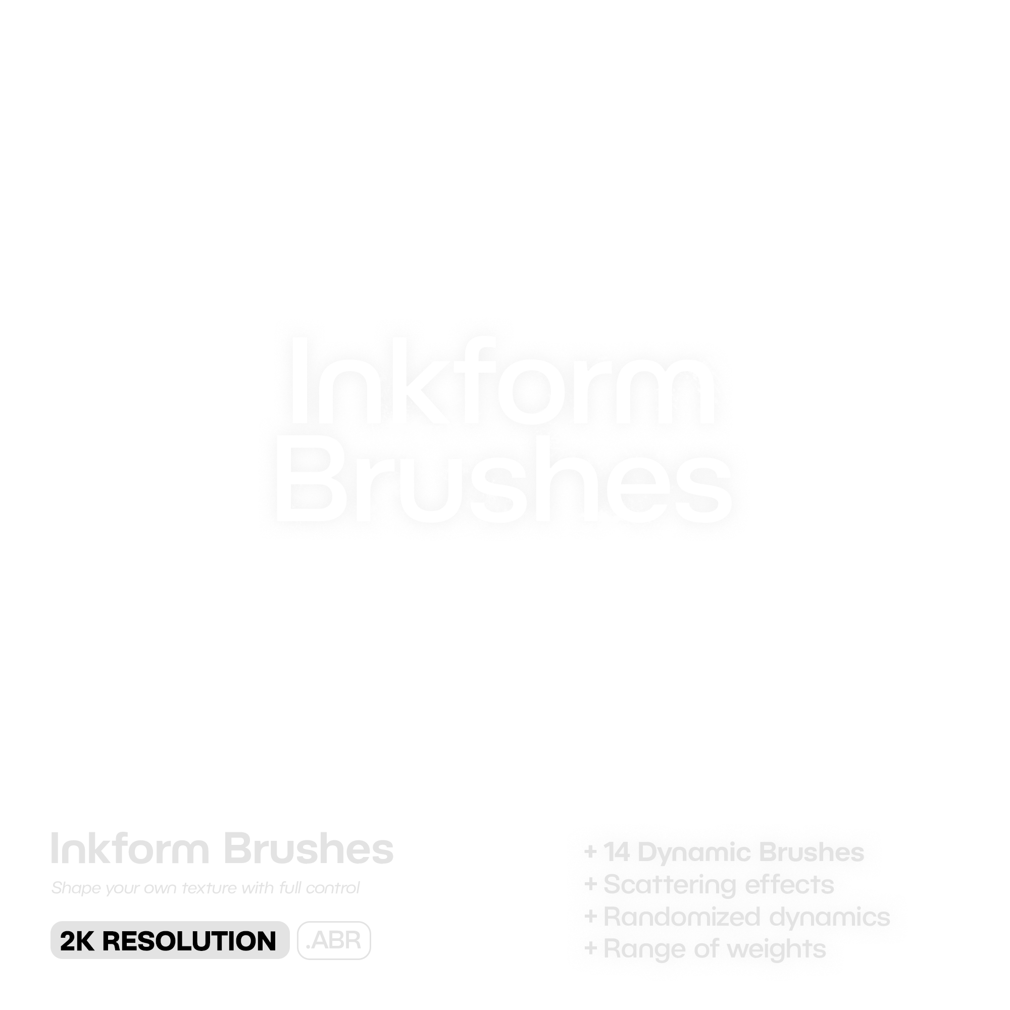 A graphic showing textures and signage for 'Inkwell Brushes,' a brand or product related to brushes, with text indicating '2K Resolution' and other labels.