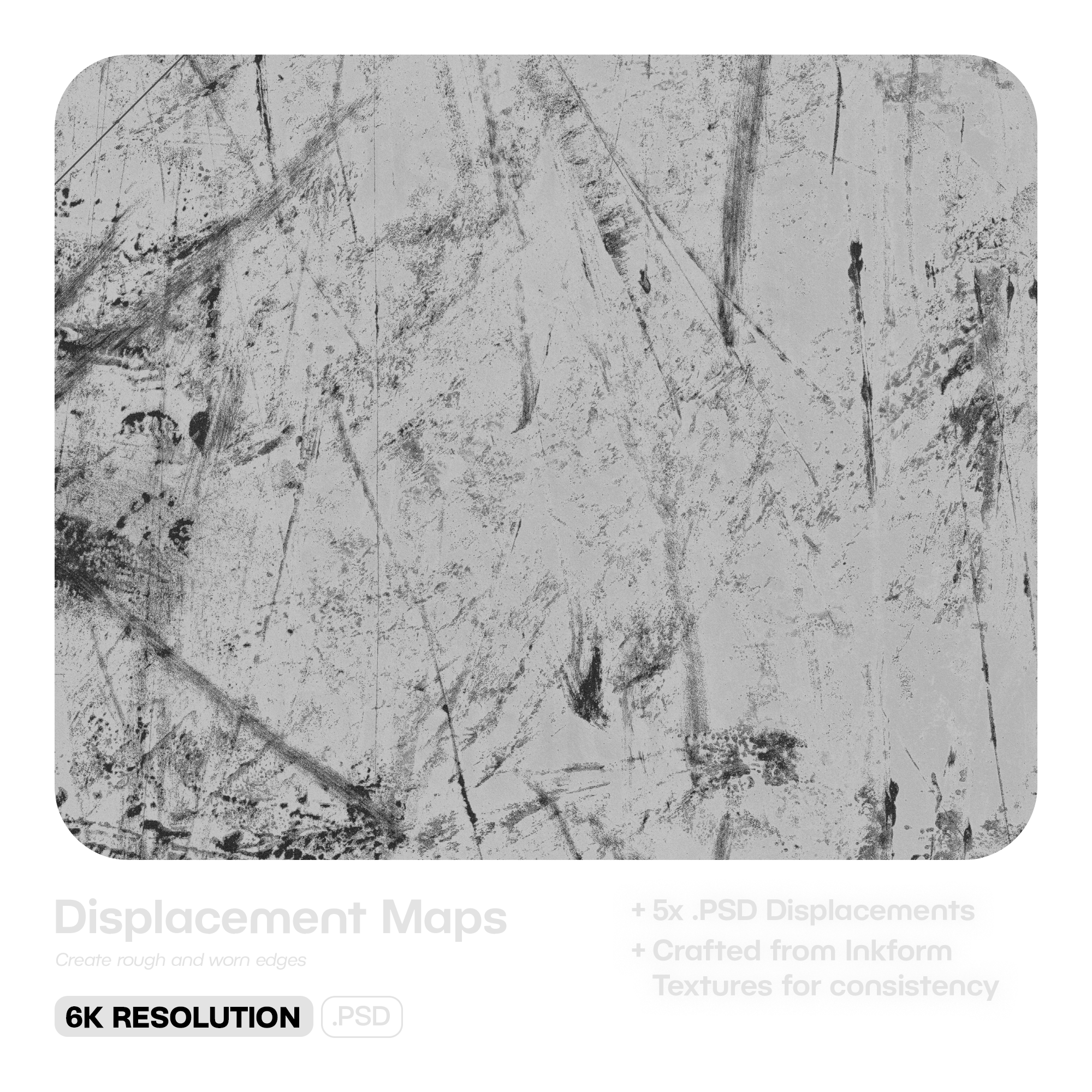 Repeated words 'Displace' written in white spray paint on a dark, textured surface.