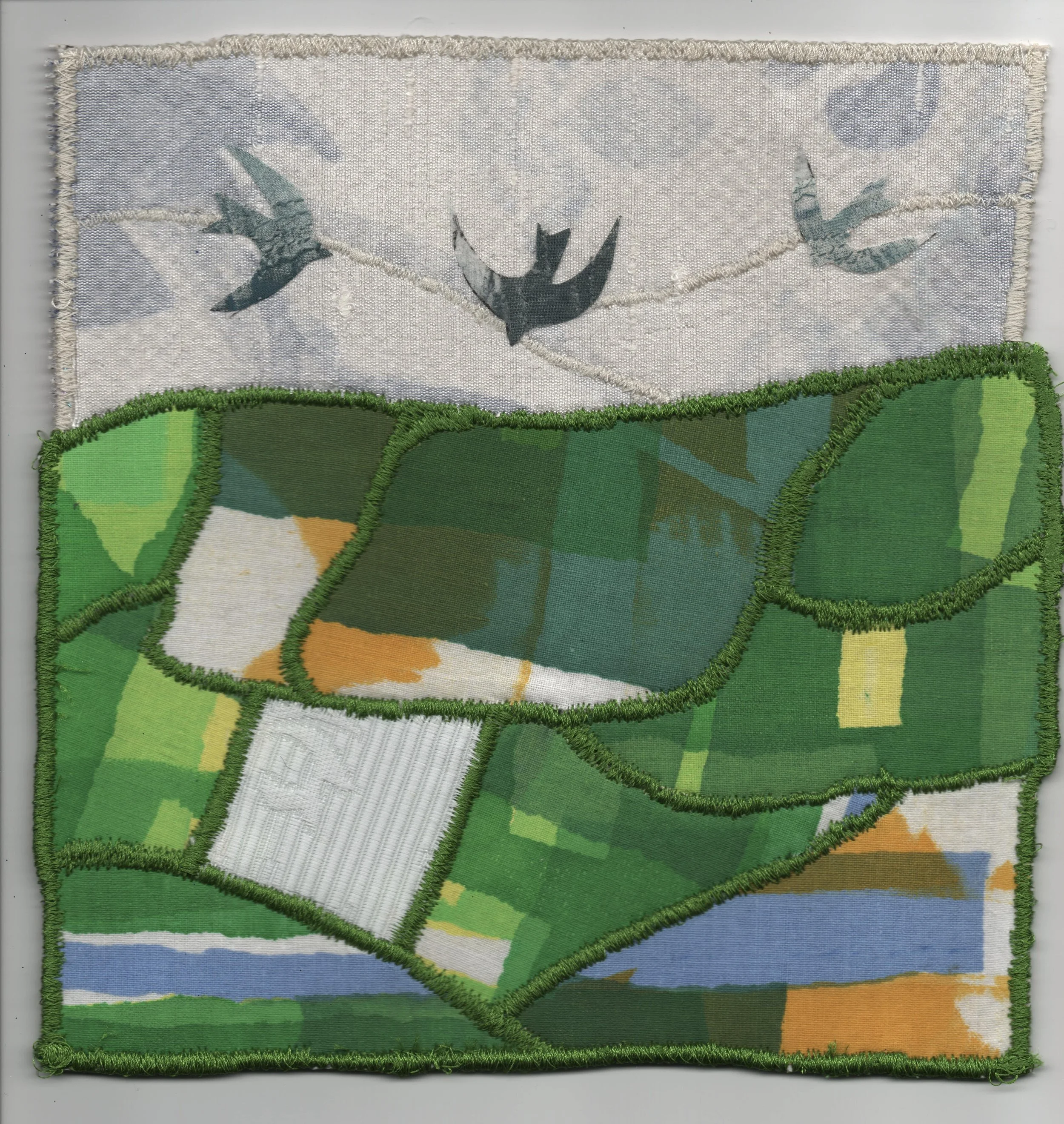 Without borders. Screen printed and found fabrics. 