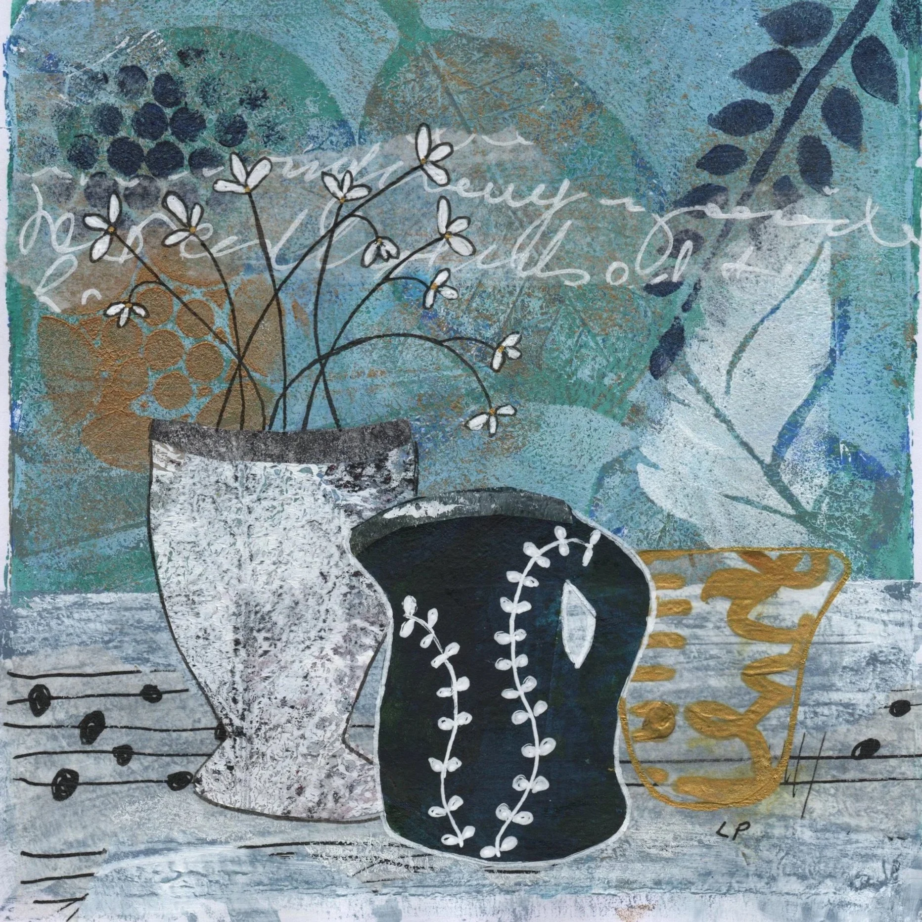 Still Life - collage and mono print
