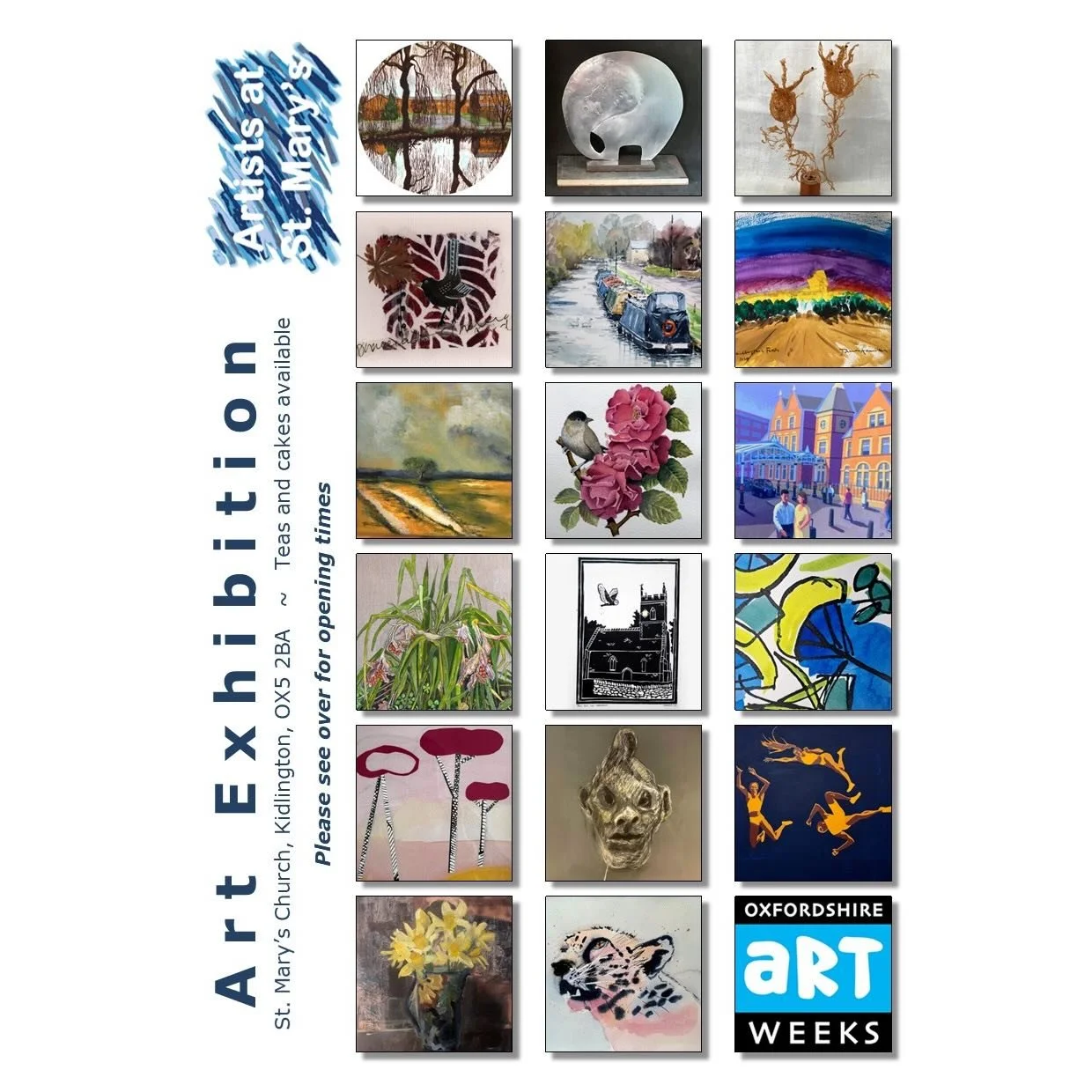 Opens on Saturday May 9th at noon!
Art, greetings cards, cake - what&rsquo;s not to love? 
See you there. 

#kidlingtonartists #oxfordshireartweeks #artistsatstmarys