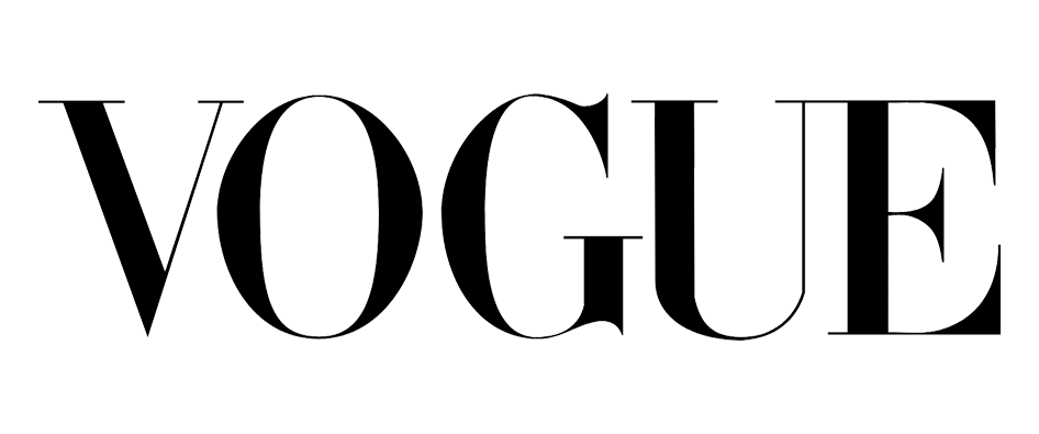 The Vogue logo with black serif letters on a white background.