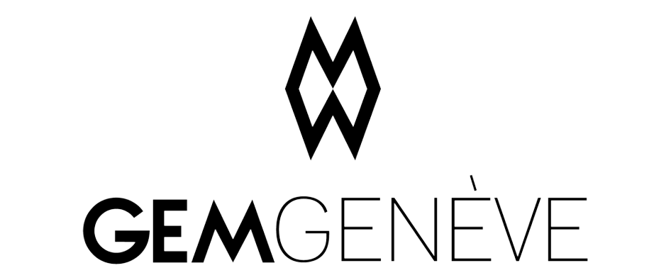 GEM Genève logo, featuring a stylized black geometric emblem above the word 'GEM' in bold black font and 'GENEVE' in thinner black font beneath.