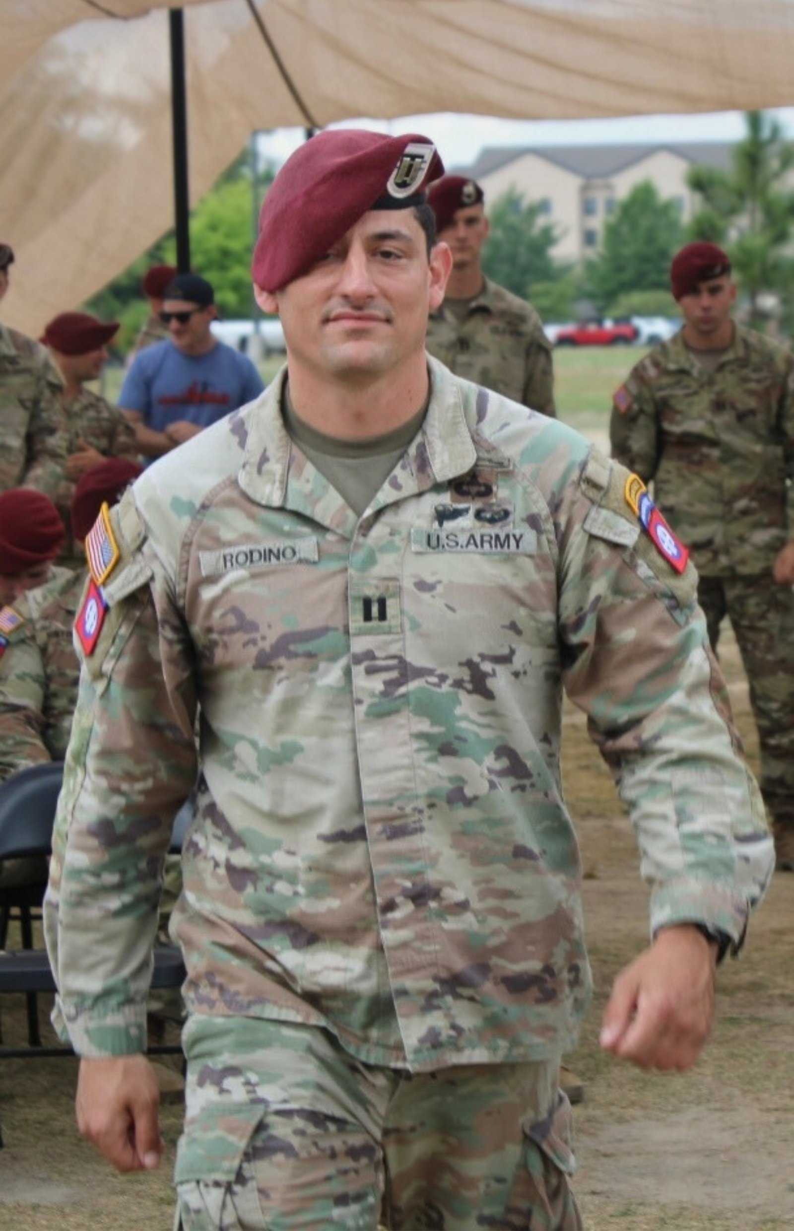 Alex Rodino during his service in the U.S. Army wearing military uniform and maroon beret