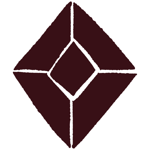 A geometric design consisting of a rotated square inside a larger diamond shape, with four triangular sections around the inner square.