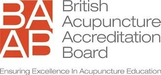 BAAB British Acupuncture Accreditation Board logo with motto 'Ensuring Excellence in Acupuncture Education'.