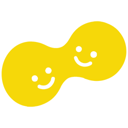 A cartoon illustration of two yellow peanuts with smiling faces.