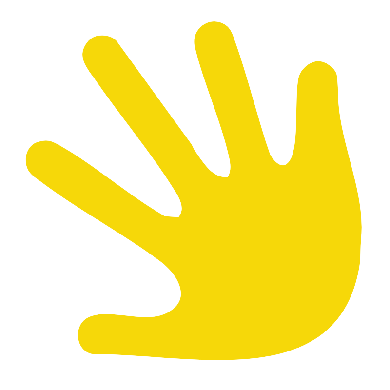 A yellow silhouette of a hand with fingers spread apart on a black background.