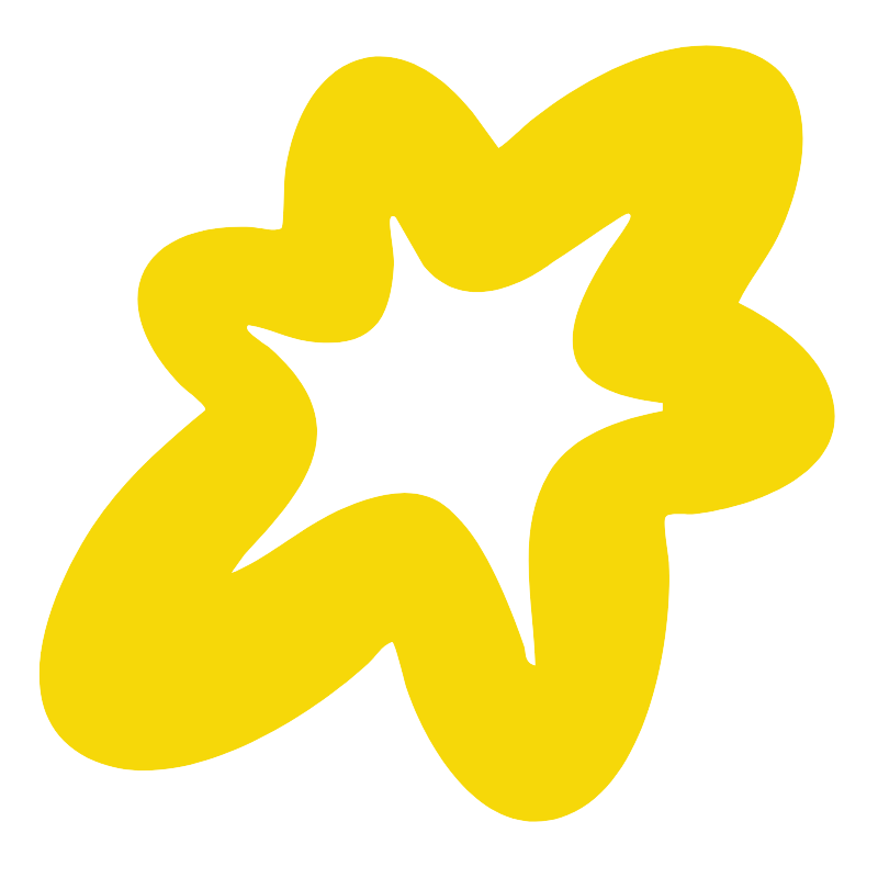 Yellow, star-shaped outline with five rounded points on a black background.