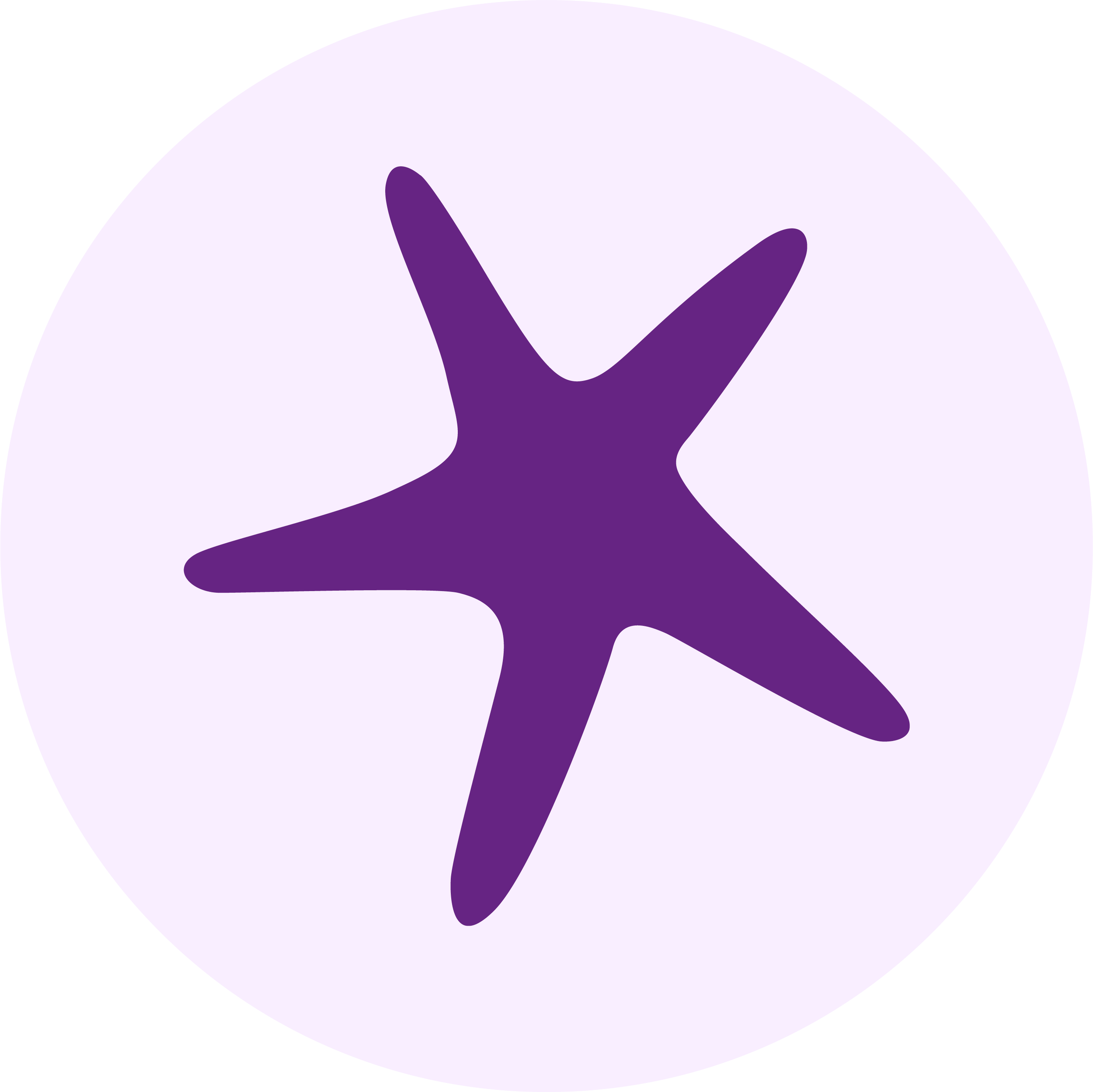 Purple starfish silhouette on a light purple circular background.