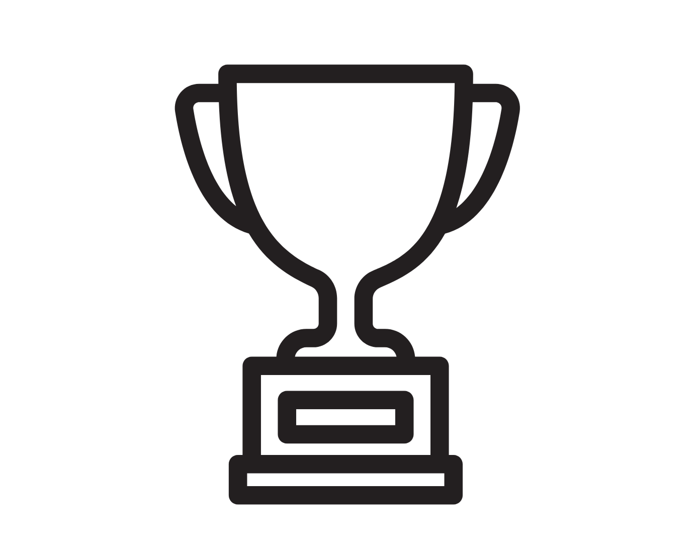 Line drawing of a trophy cup with a rectangular base.