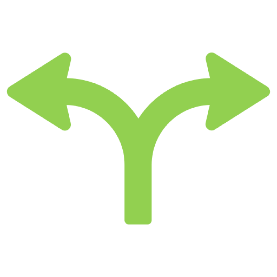 Green arrow splitting into two directions.