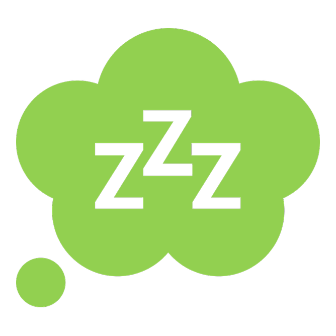 Green thought bubble with three 'Z' characters indicating sleep or snoring.