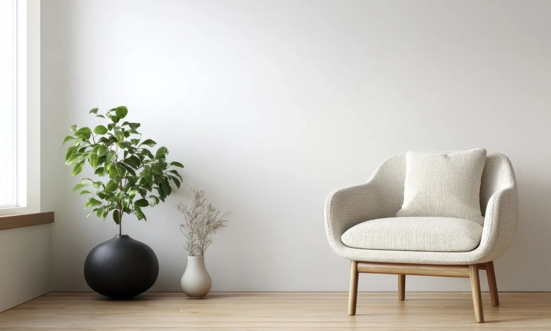 Cream chair and plants.