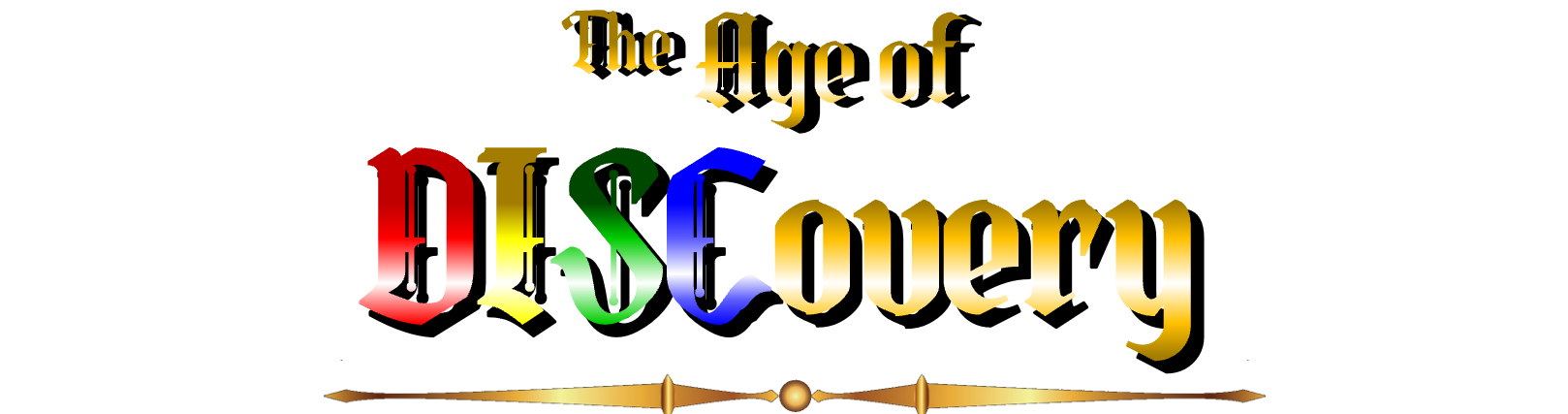Logo for the album "The Age of Discretion" with stylized colorful lettering and a golden pointer underneath.