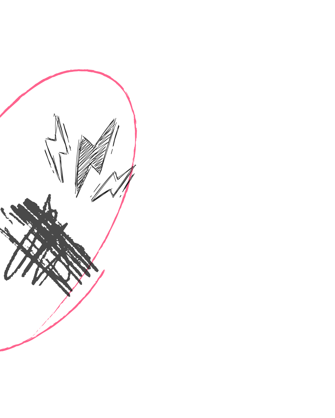 A black background image with a pink line drawing of a stylized human head, featuring a lightning bolt inside the head to symbolize an energy or mental concept, and text that reads "I'm fine" in white capital letters with a pink underline.