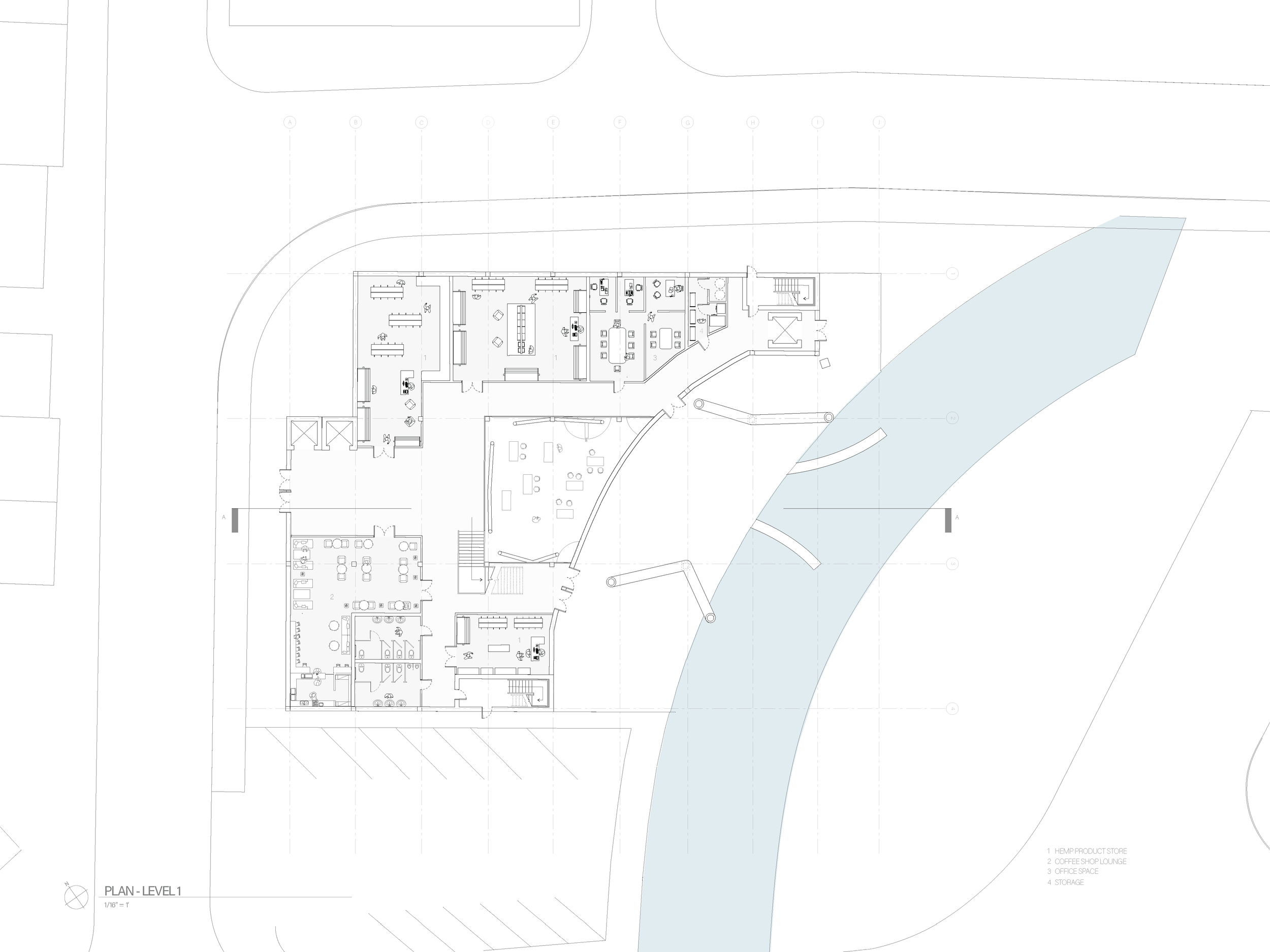 Level 02:
An education center for workshops, a display room for artisan pop-ups, six live-work units, and co-working spaces, blending public and private functions.
