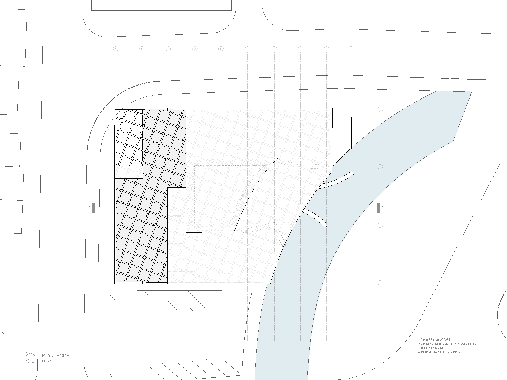 Roof Level: Residential access through the south fire-safety stairwell.
