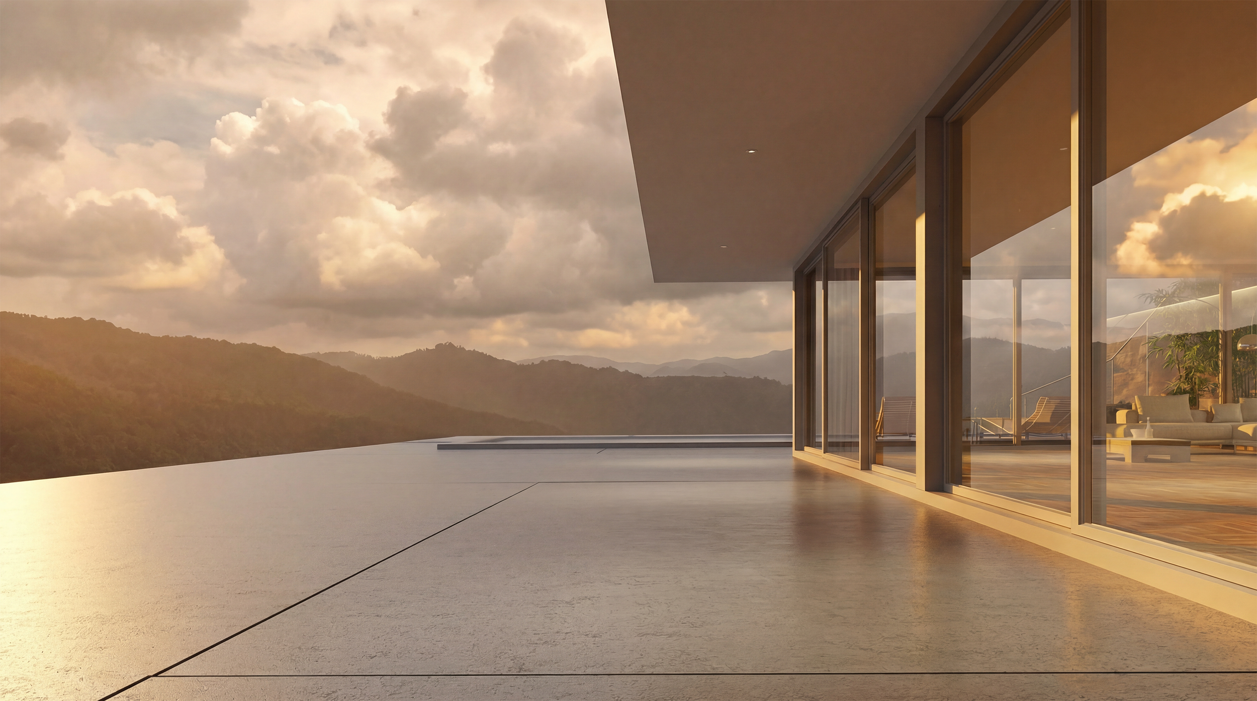 Hero image golden hour architecture luxury mountain landscape