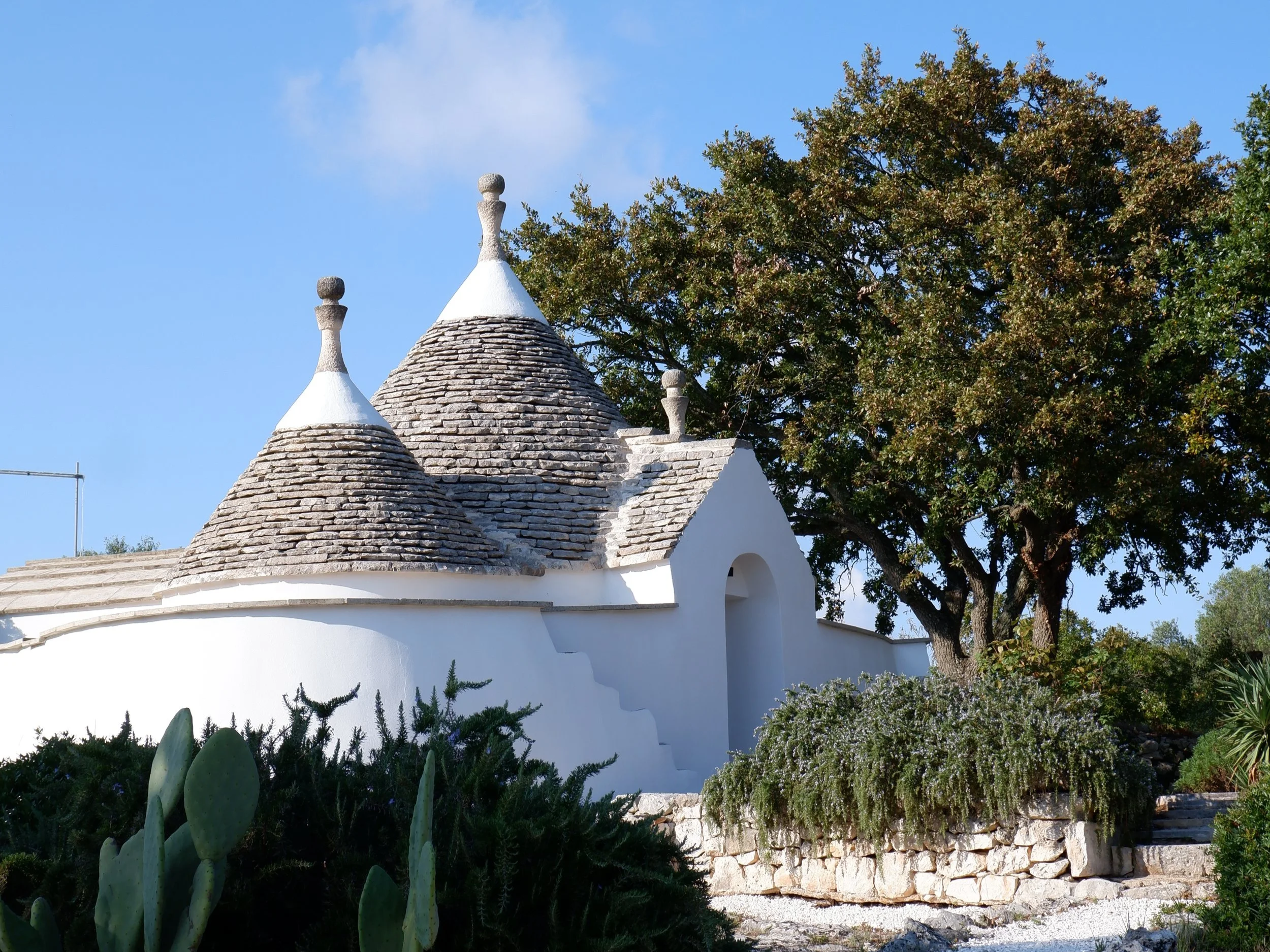 Trullo met cactus en rozemarijn struik