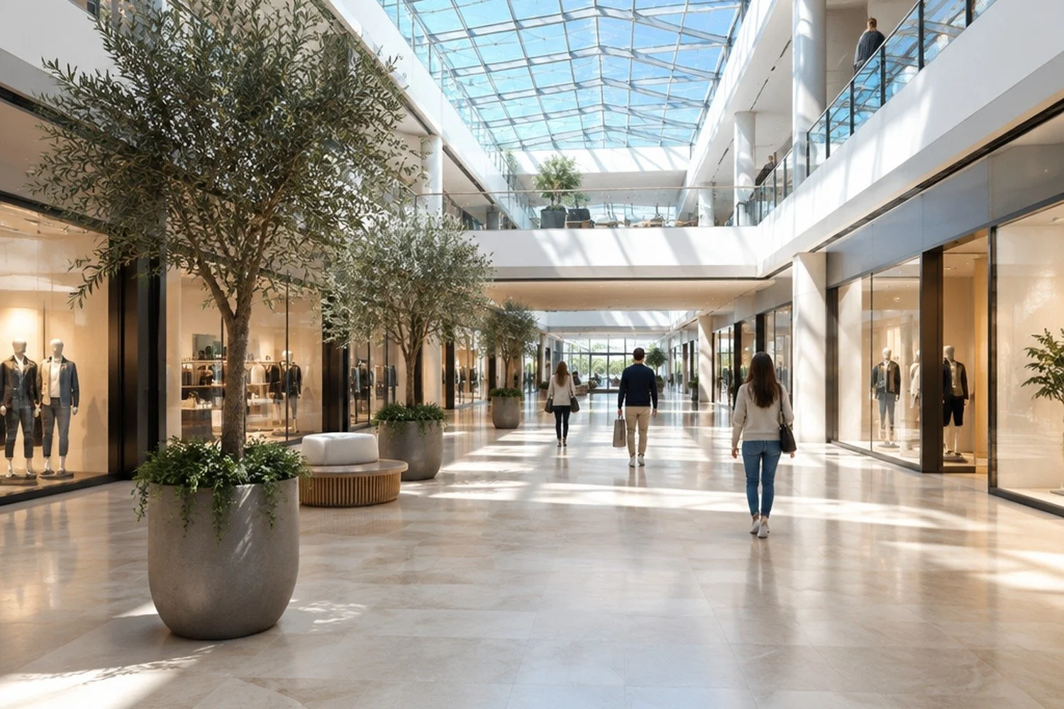 Bright modern shopping-centre atrium — where to shop in the Algarve indoors.