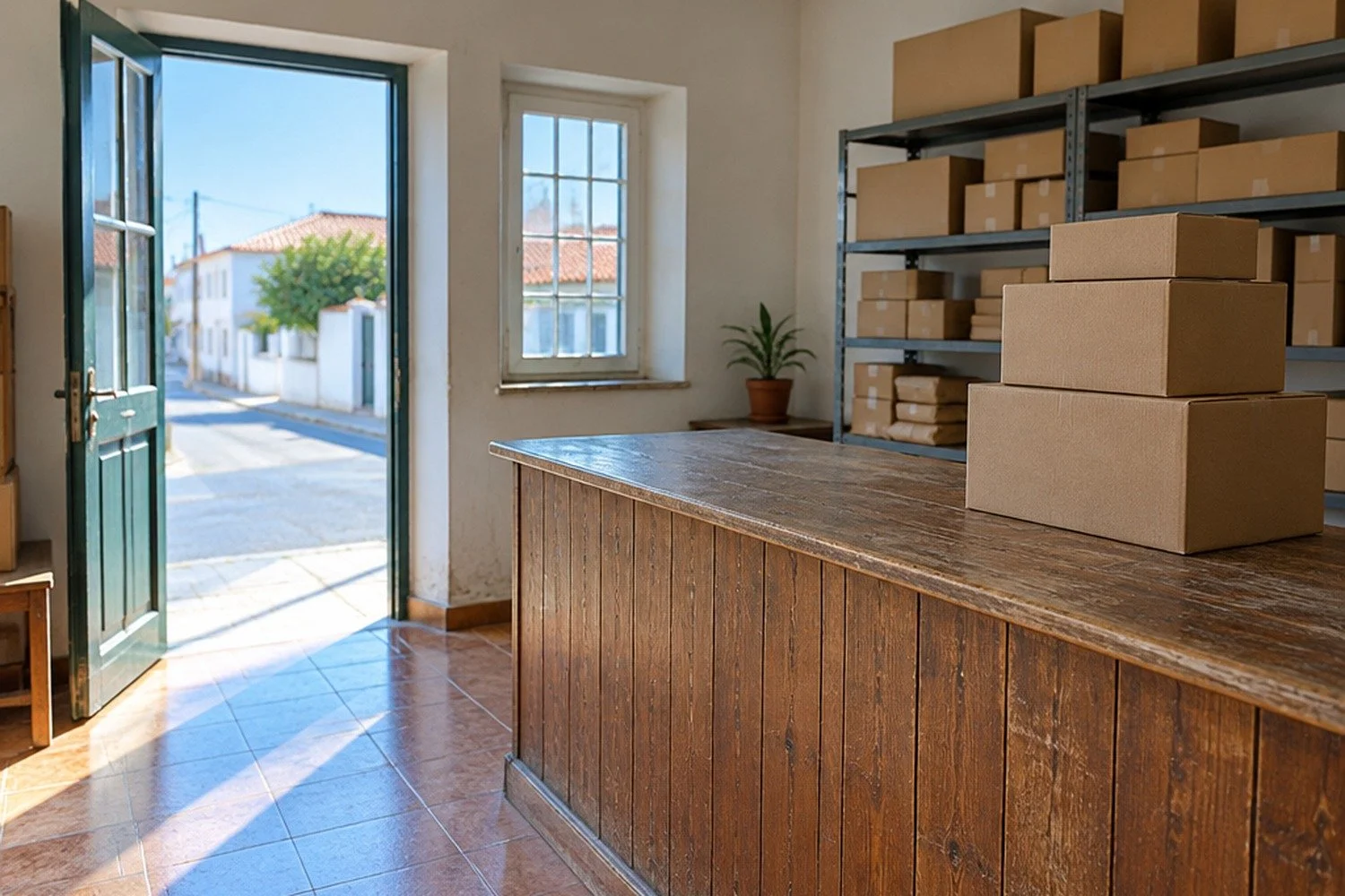 Collecting an Amazon in Portugal parcel at a local neighbourhood pickup counter.