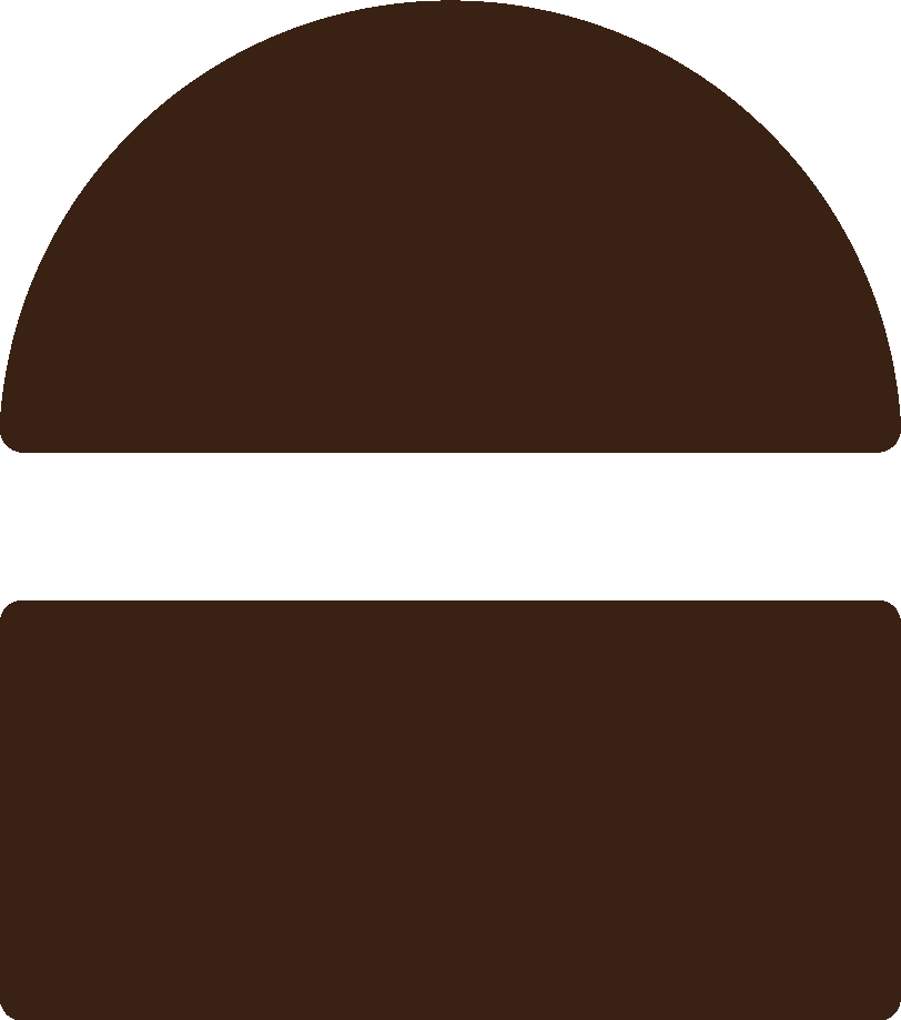 Illustratie van een hamburger, bestaande uit een sesambestendige hamburgerbroodje, een sesambestendige bovenkant, een vulling met saus, sla, kaas, en een onderkant van het broodje.