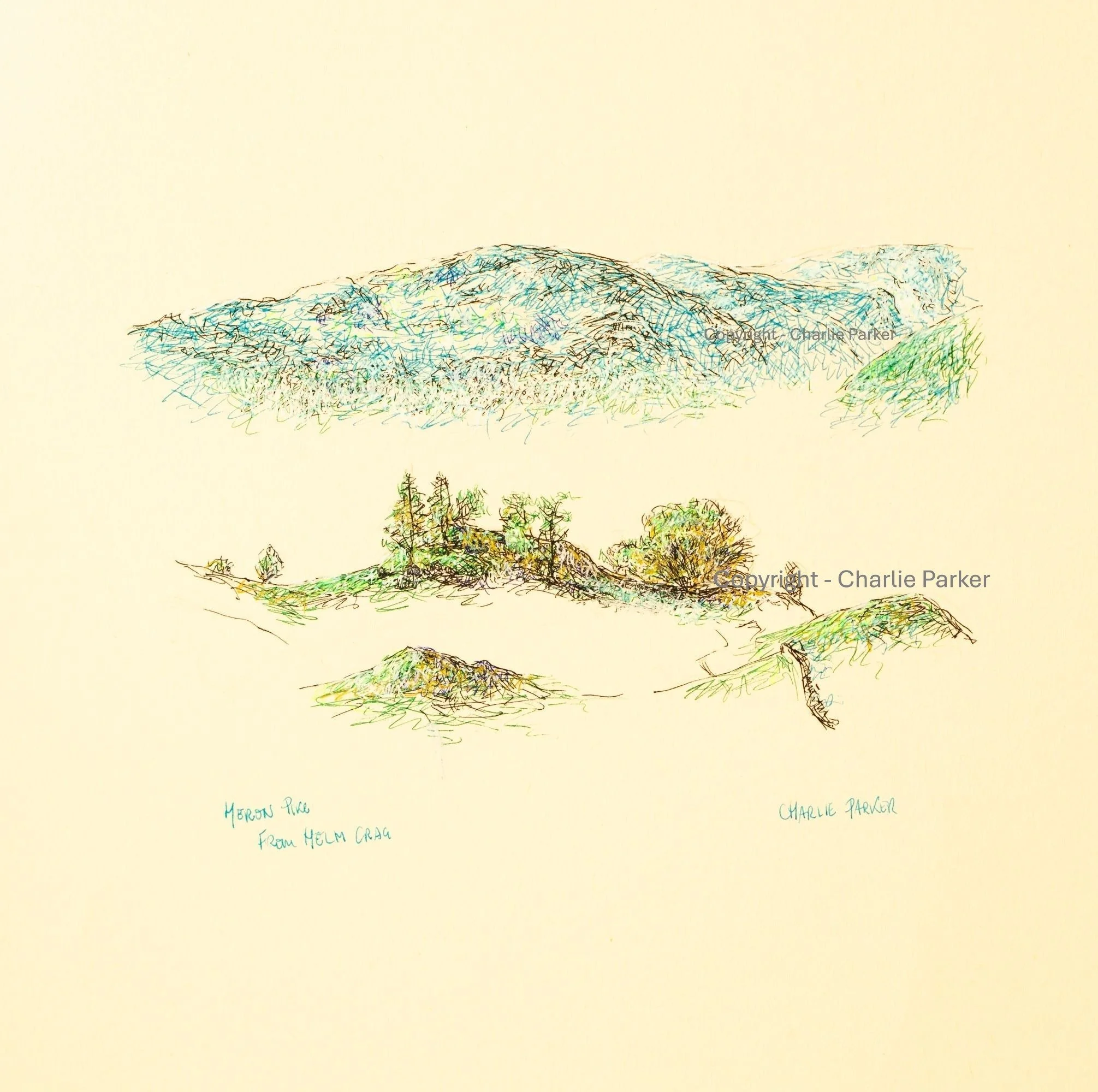 216. Heron Pike from Helm Crag. 2025, Ink. Dimensions - 16cm x 12cm. For Sale.