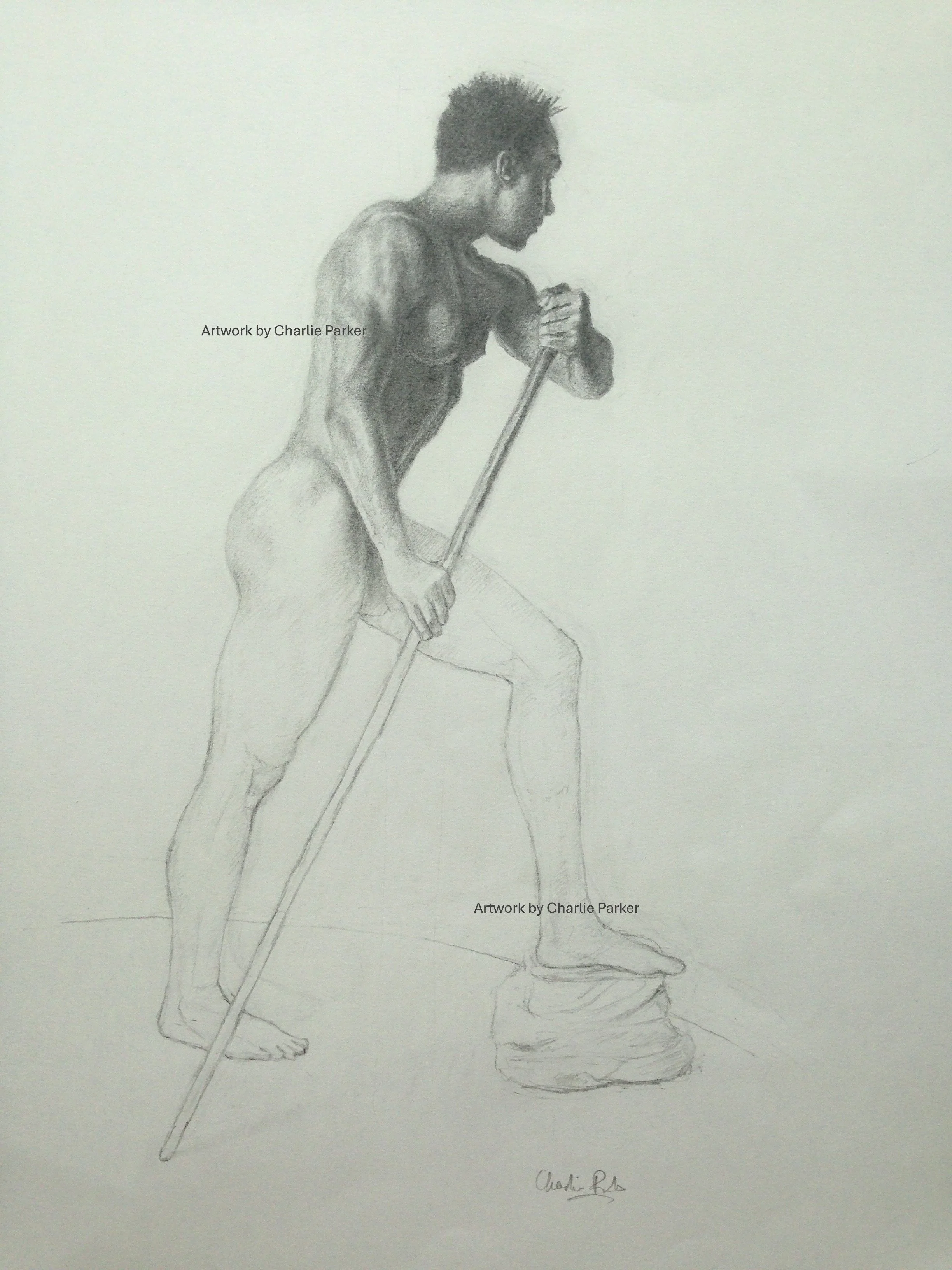 424. Male study. 2019, Pencil. Dimensions - 20cm x 28cm. For Sale.